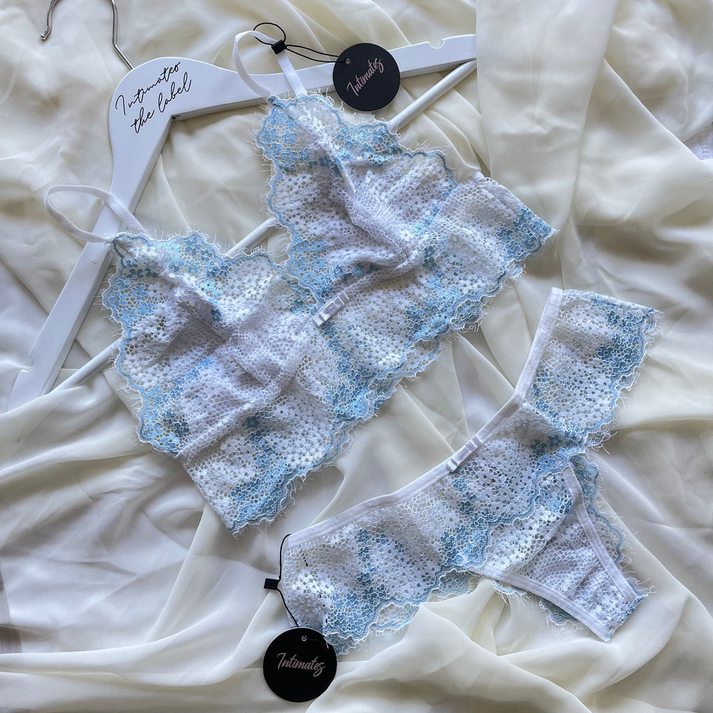 Jurere Lace Lingerie Set - S / Blue/ White - Lingerie Set