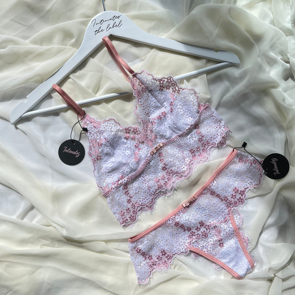 Jurere Lace Lingerie Set - S / White / Pink - Lingerie Set