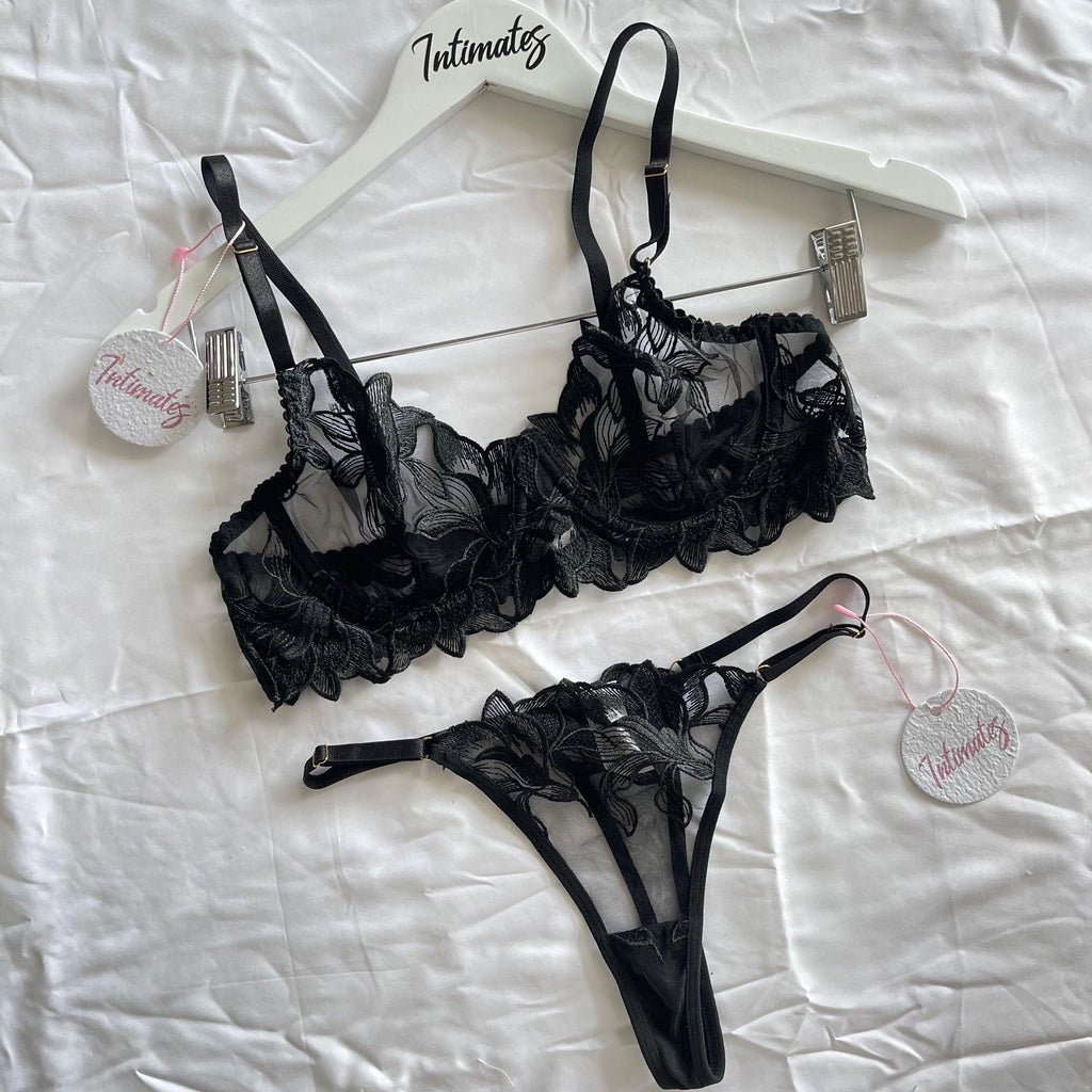 Nina Embroidery Black Lingerie Set